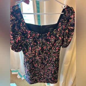 French Connection Black Floral Dress with Puff Sleeves